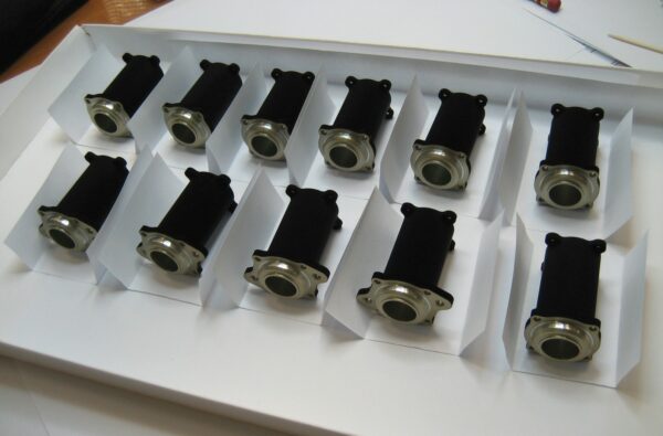 vaccum black coated components in 2 rows